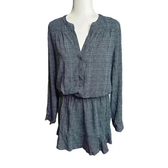 Joie Acey Button-Front Long-Sleeve Printed Navy & White Dress roll tab - Picture 8 of 8